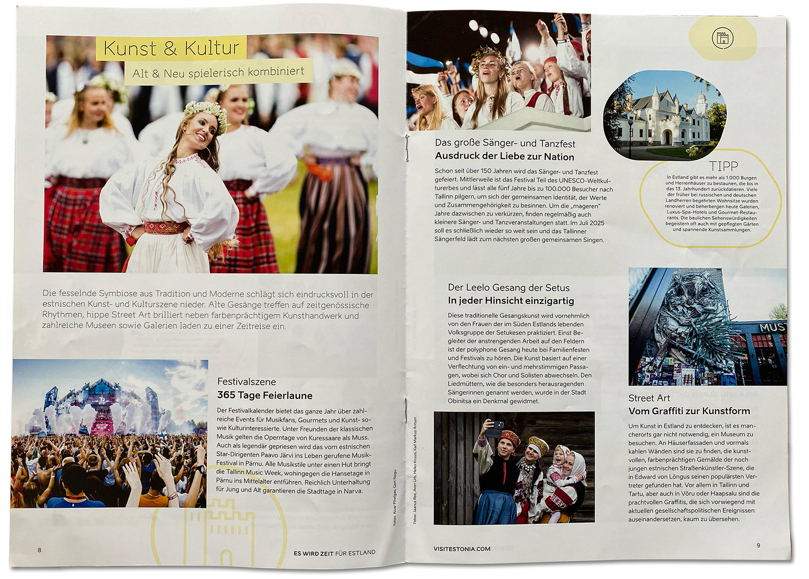 Estland Broschüre Beispielseiten: Kunst und Kultur- Alt und Neu spielerisch kombiniert
